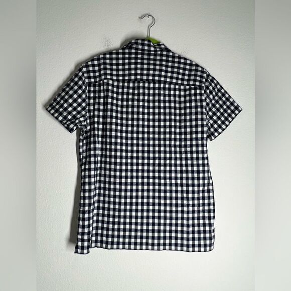 Goodfellow & Co. Short Sleeved Button-Up Navy/Black Plaid Seersucker - Sz M - Picture 2 of 11